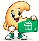 Cashew holding a green gift card